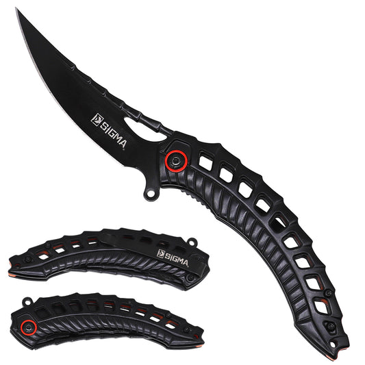 Sigma Ball Bearing Flipper Knife with Sculpted Handle - Black