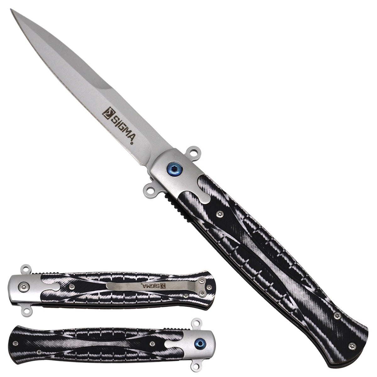 Sigma Ball Bearing Flipper Knife - Black & White Micarta Handle