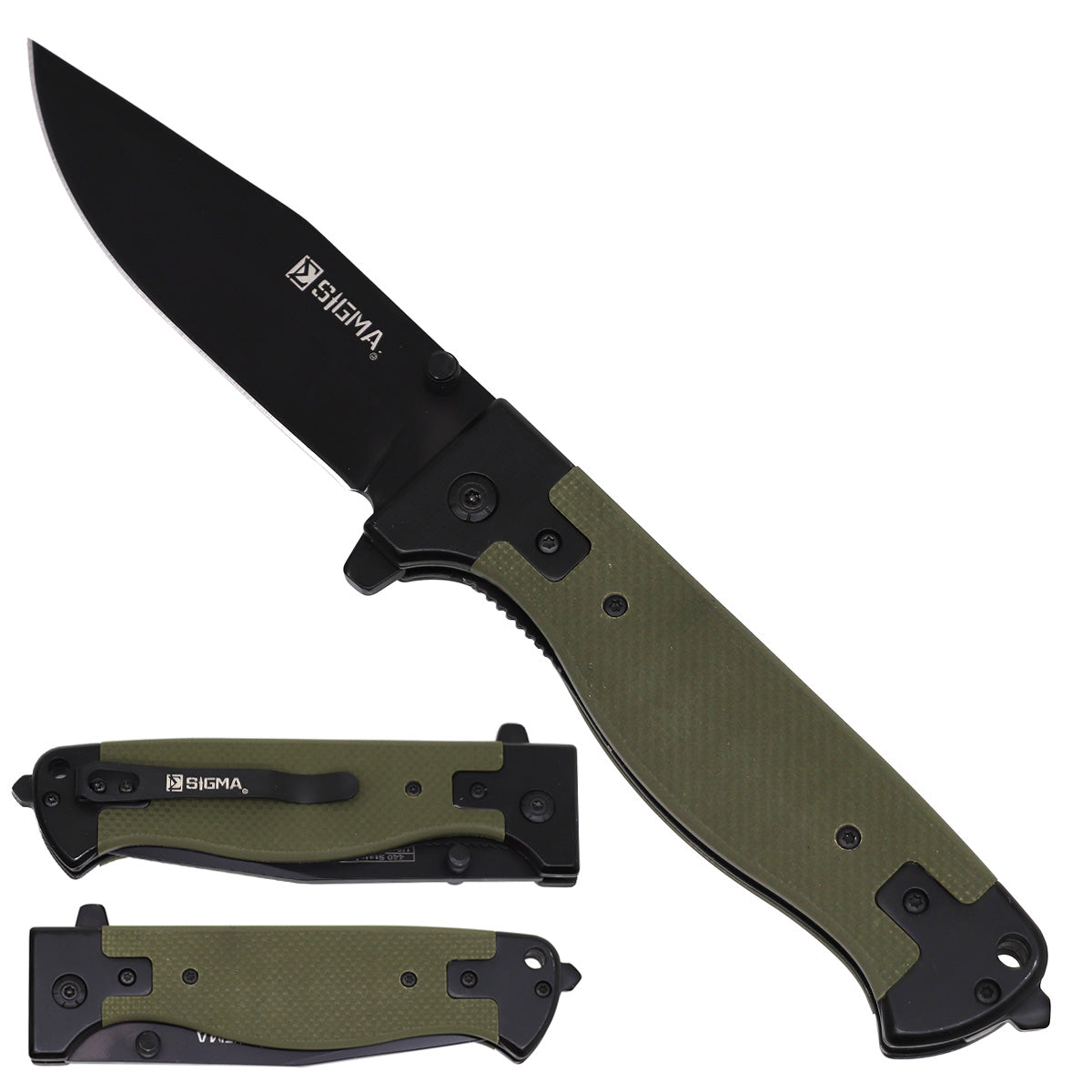 Sigma Ball Bearing Flipper Knife - Military Green G10 Handle