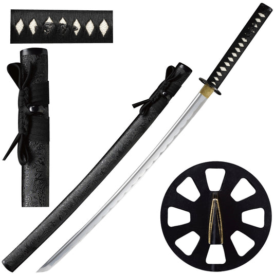 39.5-inch hand-forged 1045 steel samurai sword with black scabbard, SKU SS326BK