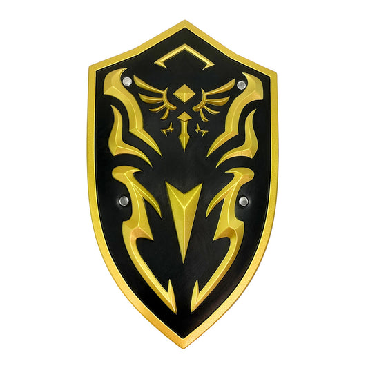 Foam Shield H:21 1/2" X W:13 " with a striking gold and black design for cosplay and display