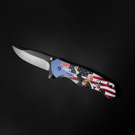 Fight Fight Fight President Trump Pocket Knife with patriotic design and spring-assisted opening feature