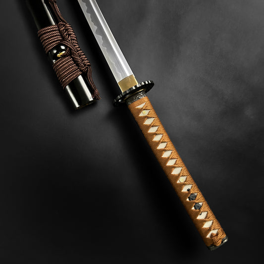 Wholesale Musashi Samurai Katana Sword with detailed handle and sharp blade in a sleek presentation