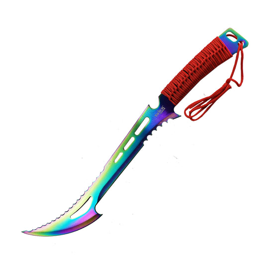 Tactical Master 26" Red Handle Rainbow Blade Machete with 3 pcs 6" throwing knife