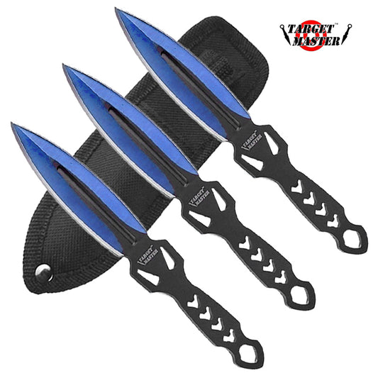 6" Overall 3 PC Blue Spear Point Throwing Knife Set