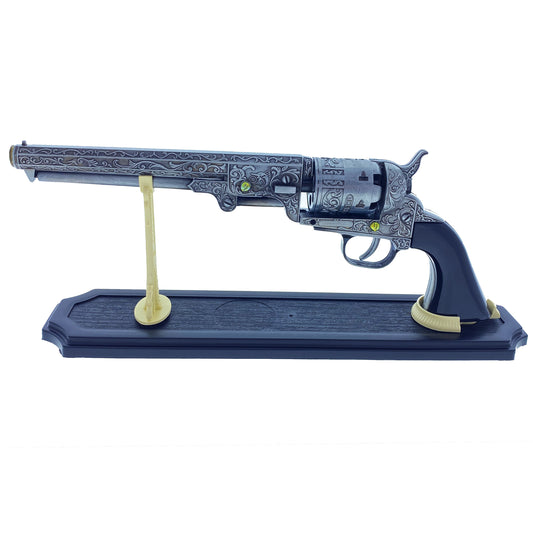 13 1/2" Decorative Antique Revolver Gun w/ Display Stand