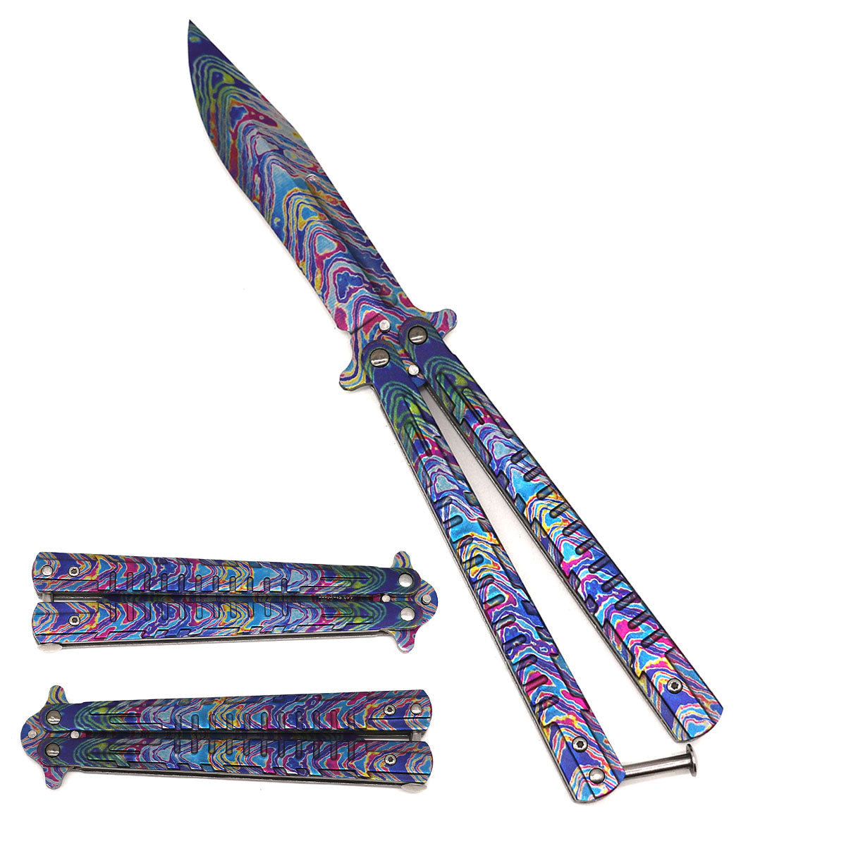 9.25" Flipper Trainer Knife with Colorful Damascus on Blade