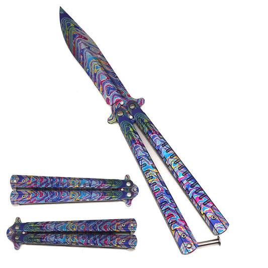 9.25" Flipper Trainer Knife with Colorful Damascus on Blade
