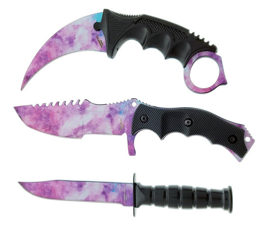 Buy Wholesale Knives - 3 PCS Pink Galaxy Karambit & Tactical Set.