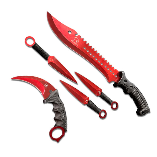 3 Piece Set / Red Blade & Black Handle / Tactical Knife