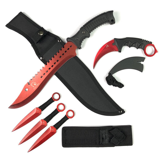 3 Piece Set / Red Blade & Black Handle / Tactical Knife