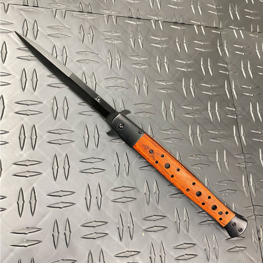BIG BOY 12" Spring Assisted Knife w/ Belt Clip Wood Handle