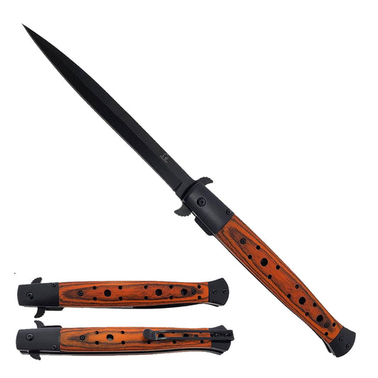 BIG BOY 12" Spring Assisted Knife w/ Belt Clip Wood Handle