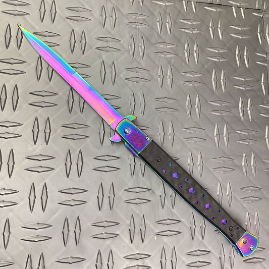 BIG BOY 12" Rainbow Spring Assisted Knife w/ Belt Clip Wood Handle