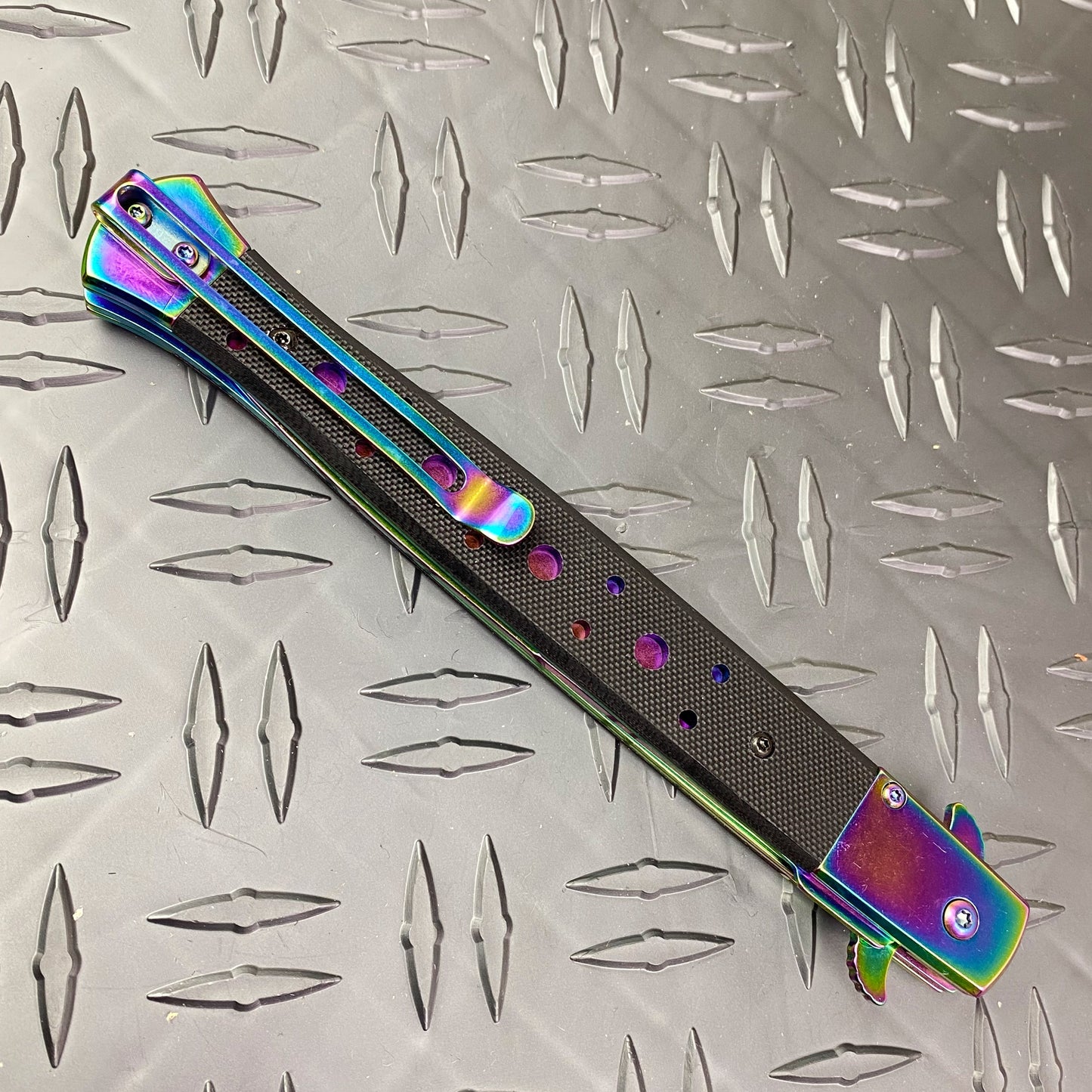 BIG BOY 12" Rainbow Spring Assisted Knife w/ Belt Clip Wood Handle