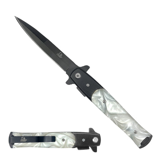 4" Black Blade / White Marble Handle / Assisted Knife