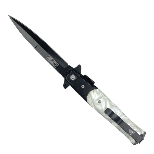 4" Black Blade / White Marble Handle / Assisted Knife