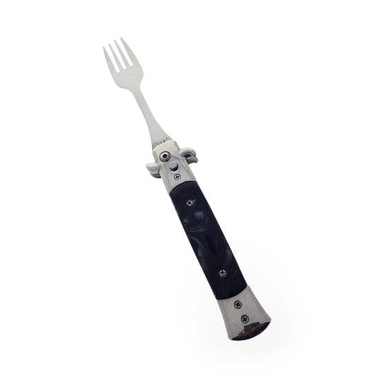 5" Spring Assisted Fork with faux black marble handle, Gift knives and novelties