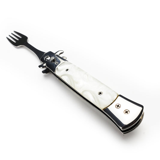 Switchblade Fork with Faux White Marble Handle