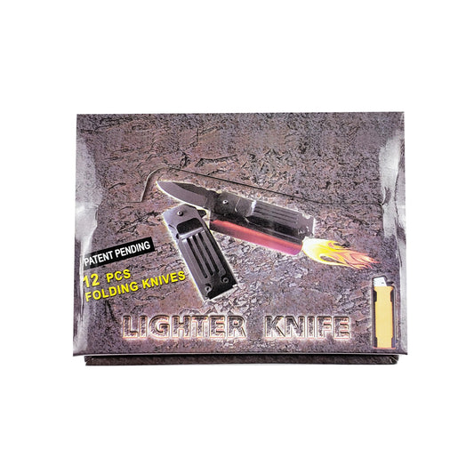 12 Piece Spring Assisted Lighter Holder and Knife Set 4 Styles 4.5" In Length Fits Regular Lighter