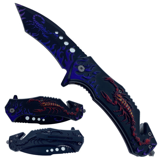 4" Black Blade / Red Scorpion Handle / Assisted Knife