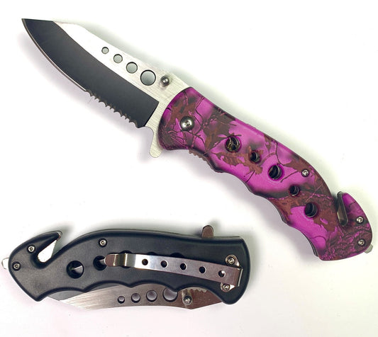 8" Overall Spring Assist Knife w/Seat Belt Cutter