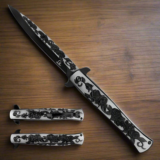 4" Black Rose Blade / Black Rose Handle / Assisted Knife