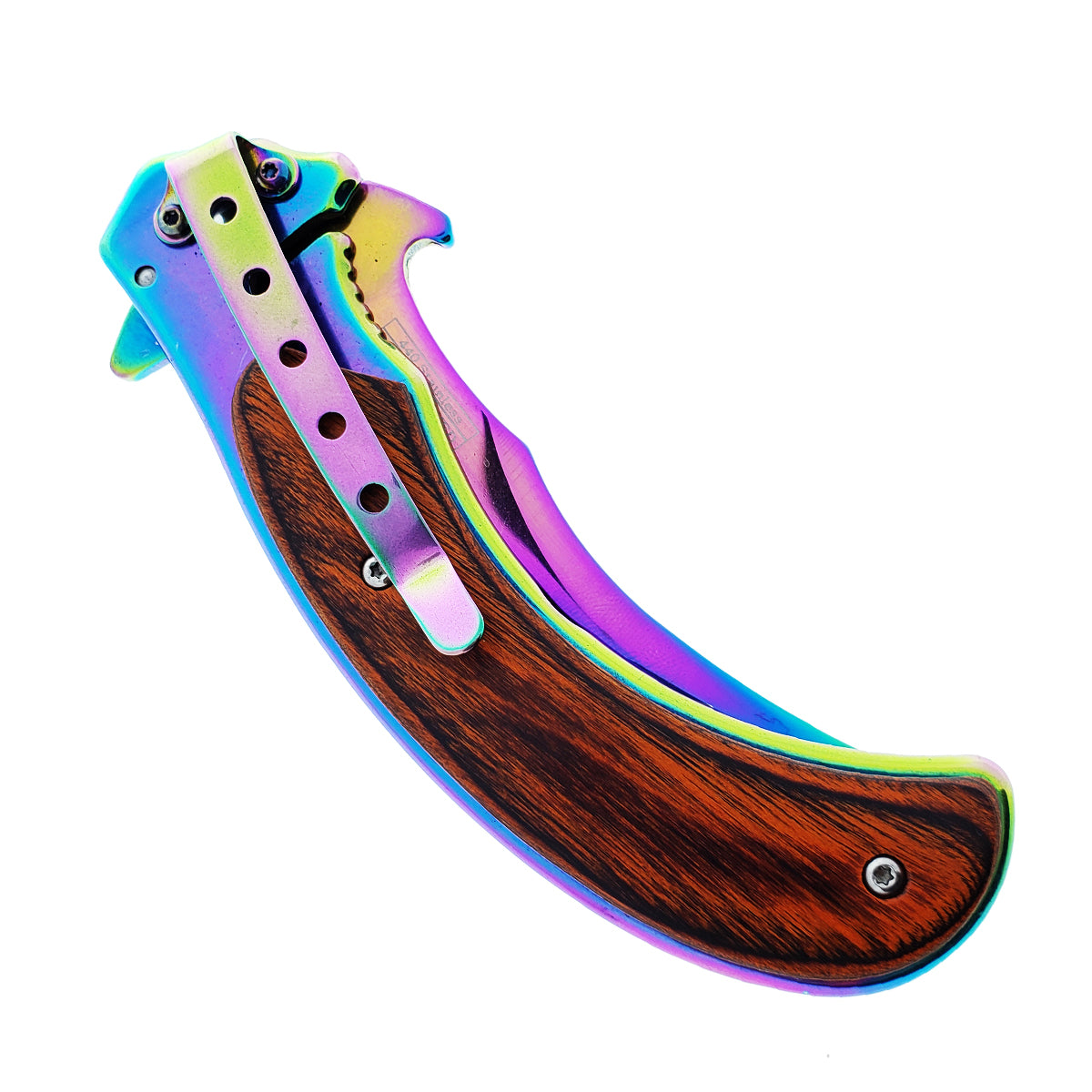 Falcon 8.25" Spring Assisted Pocket Knife Wood Acrylic Handle w/ Belt Clip