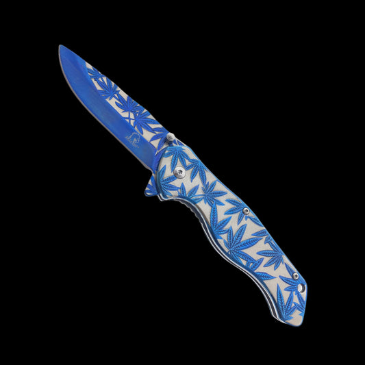 Wholesale Knives - Falcon 8" Pocket Knife w Blue Weed Design