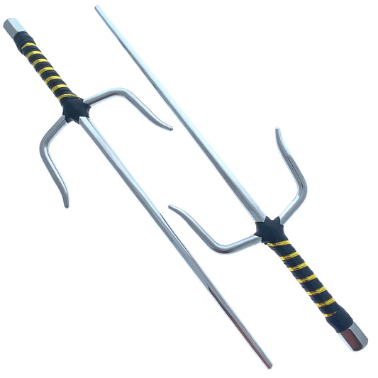 21" Chrome Sai with black/gold plastic wrapped handle.