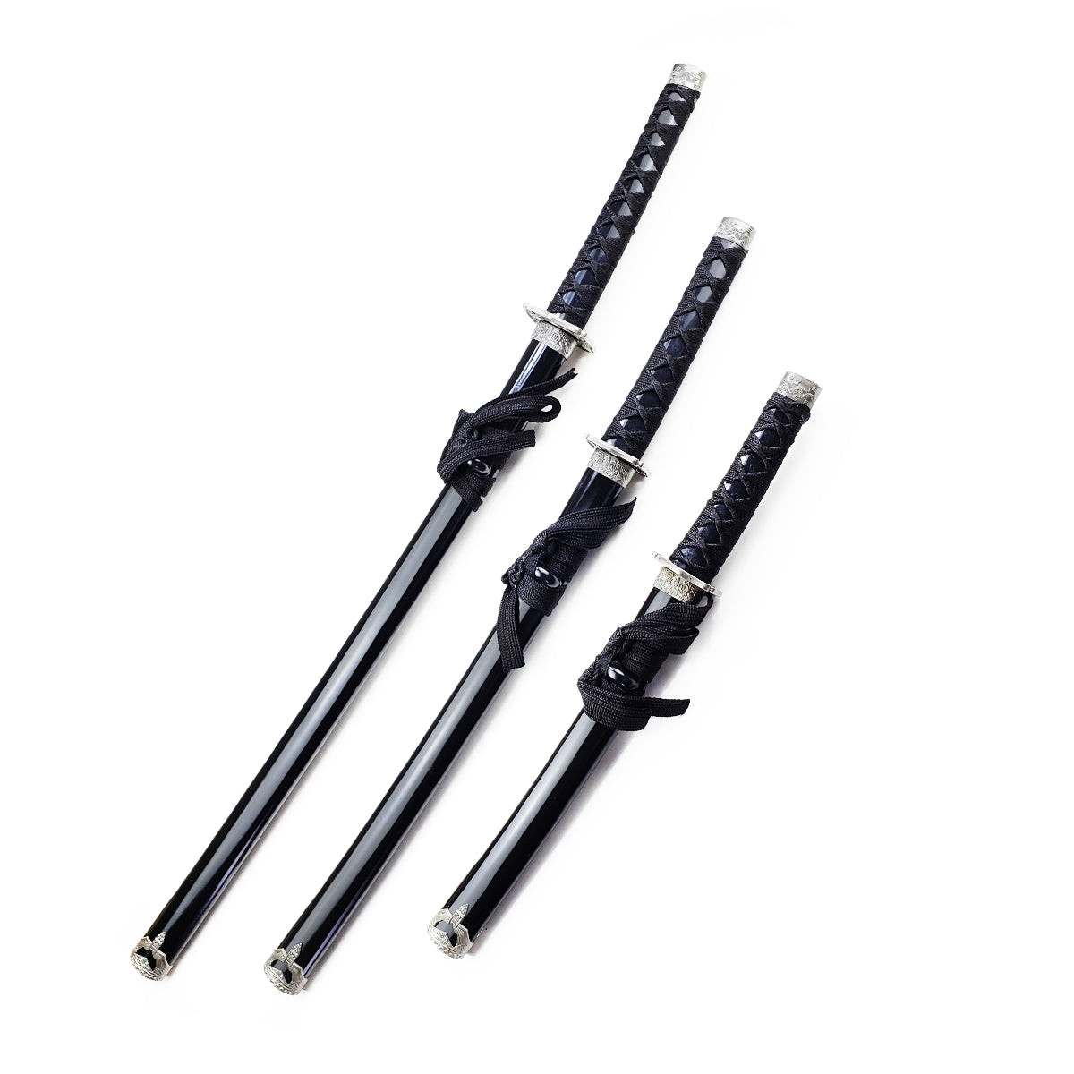 3 PCS Samurai Sword Set with black plastic scabbard