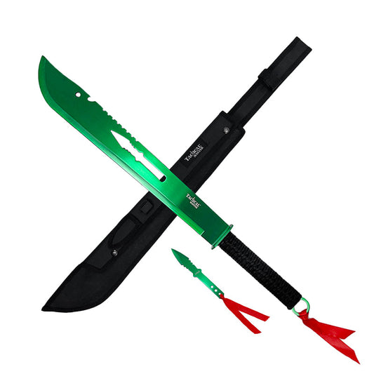 Tactical Master 27 1/2" Green Machete with Throwing Knife