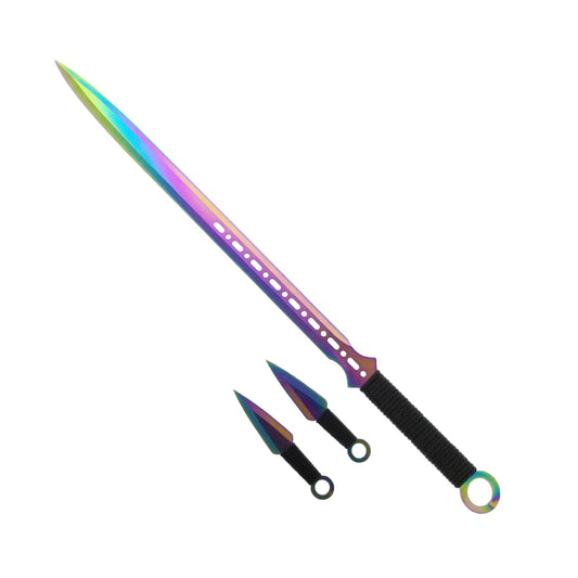 Tactical Master 27" Rainbow Machete with 2 pcs 6" throwing knife