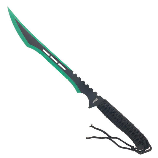 28" Green Machete w 3 Throwing Knives