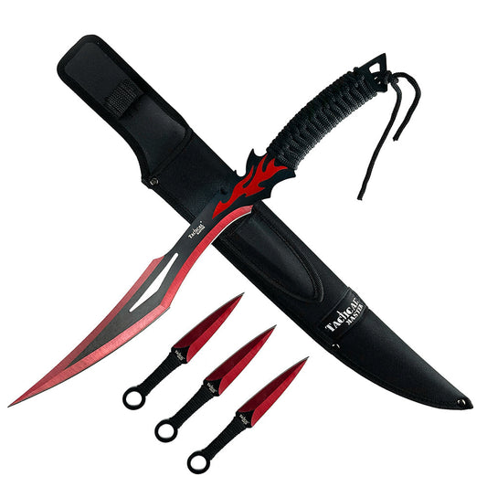 20" Flame Machete w/ throwing knives-Red