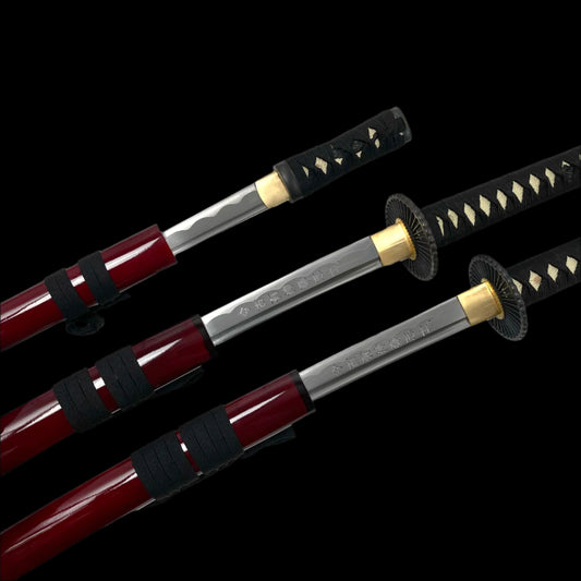 Wholesale Burgundy Samurai Swords - 3 PCS Musha Samurai Sword Set