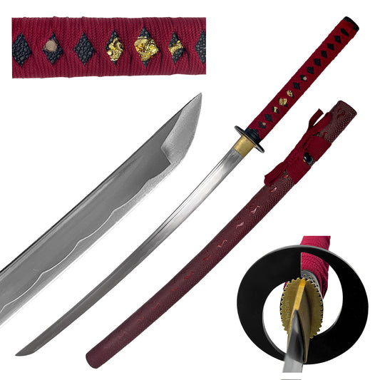 Musha 41" Hand Forged Burgundy Samurai Sword w/ Stand