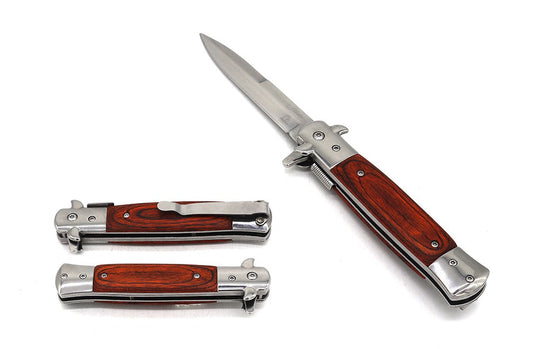 Wholesale Falcon 9" Spring Assisted Stiletto Knife | Wood Handle