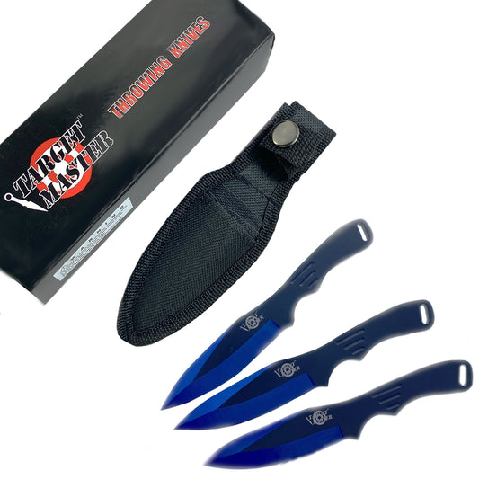 6" Overall 3 PC Blue Throwing Knife Se w/ Nylon Sheath Included