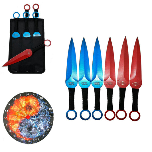 Target Master 6 PCS Blue & Red 9" Ninja Kunai Set w/ Dart Board