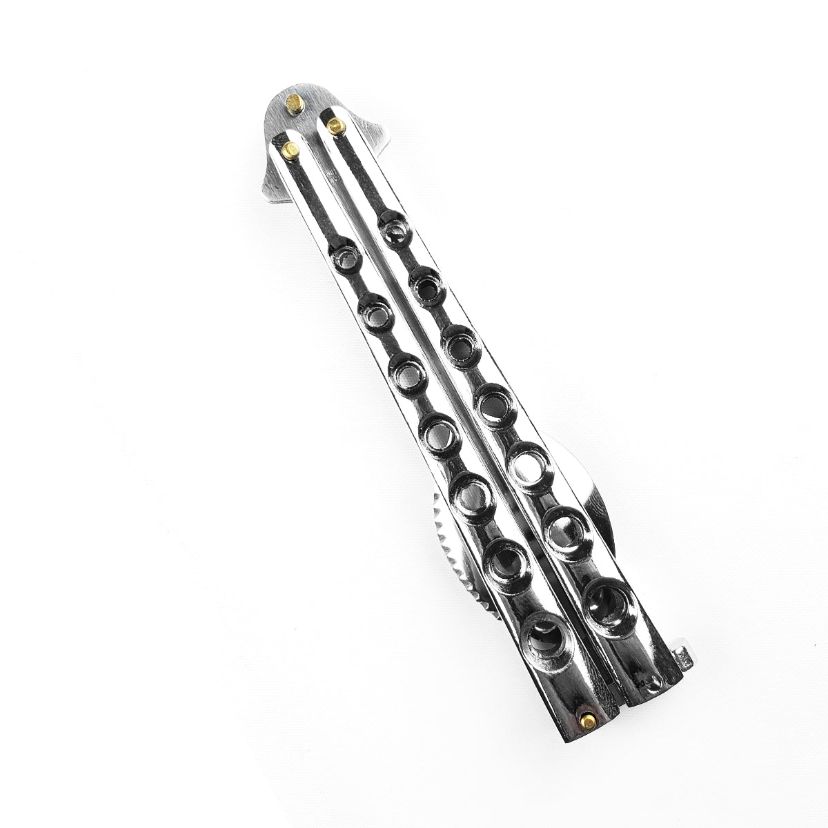 Pacific Solution Balisong Spoon Silver Butterfly Knife Trainer with a sleek design and safe features