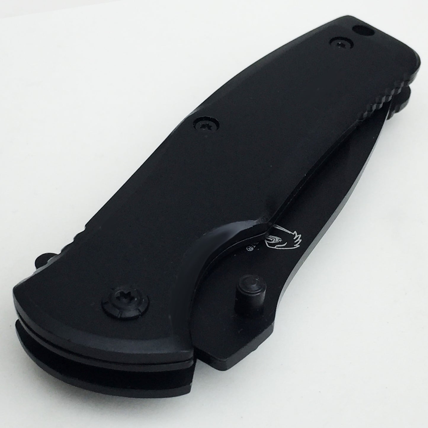 Falcon black spring assisted pocket knife with ergonomic handle for easy one-handed use