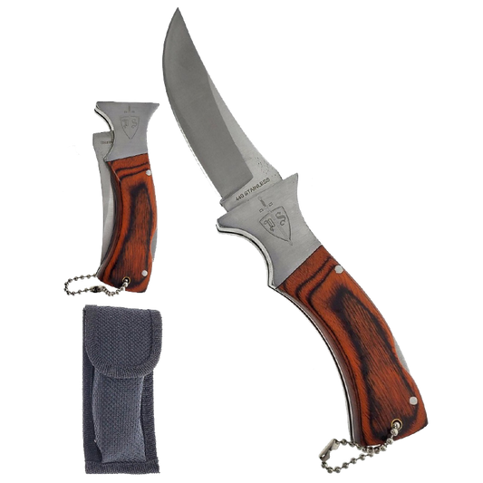 3 1/2" Folding Knife w/ wood handle & pouch