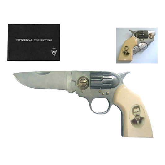 8" John Henry "Doc" Holliday Photo on Handle Gun Style Folding Knife