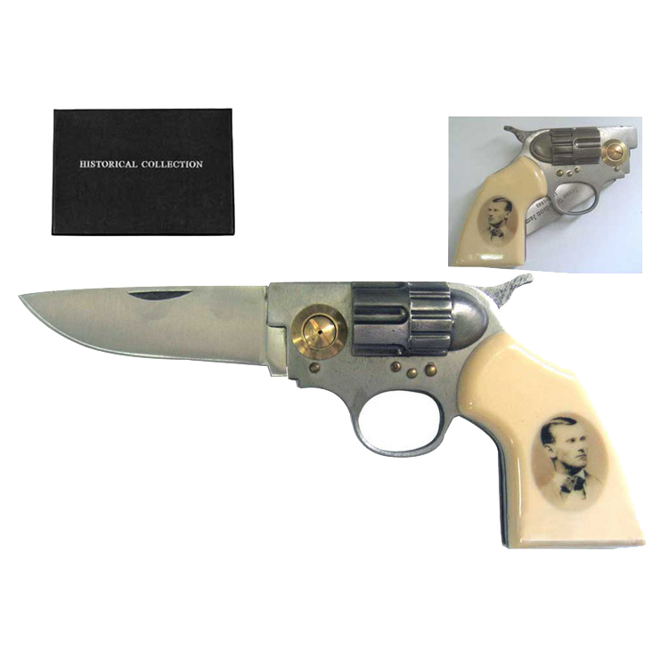 8" Jesse James Photo on Handle Gun Style Folding Knife