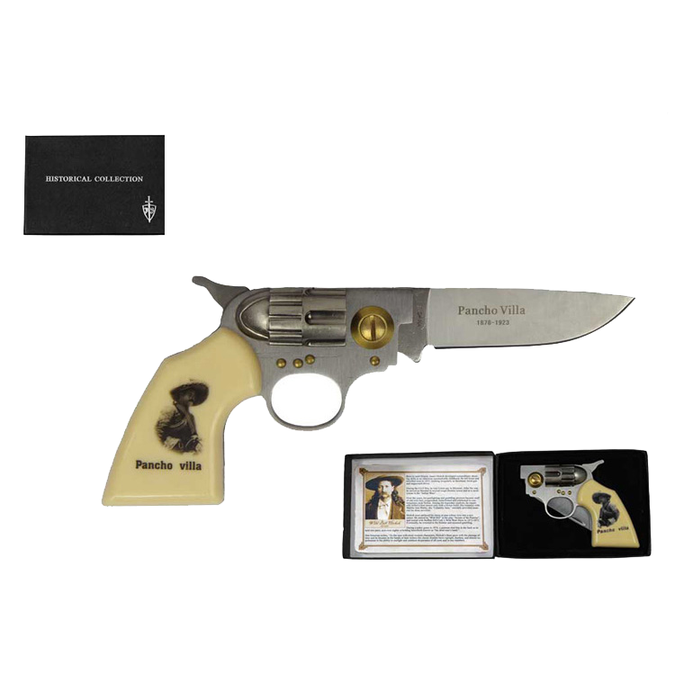 8" Pancho Villa Photo on Handle Gun Style Folding Knife