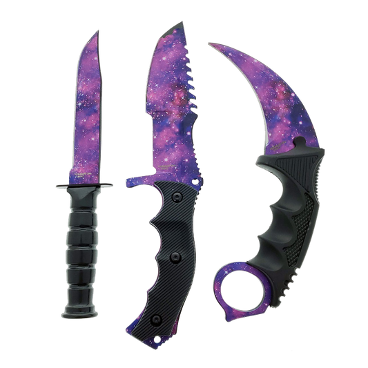 Purple 7 1/2" & 8 1/2" Tacital Knife, 7 1/2" Karambit - 3 PCS Set