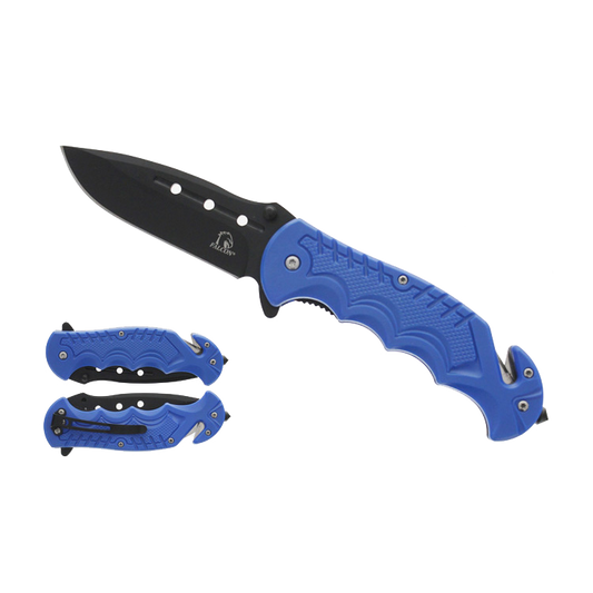 Falcon 8" Black Blade Blue Handle Spring Assisted Knife
