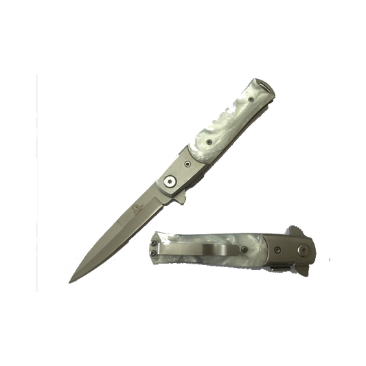 Spring Assisted Pocket Knife - 3" Silver Blade/ Silver Handle / Assisted Knife