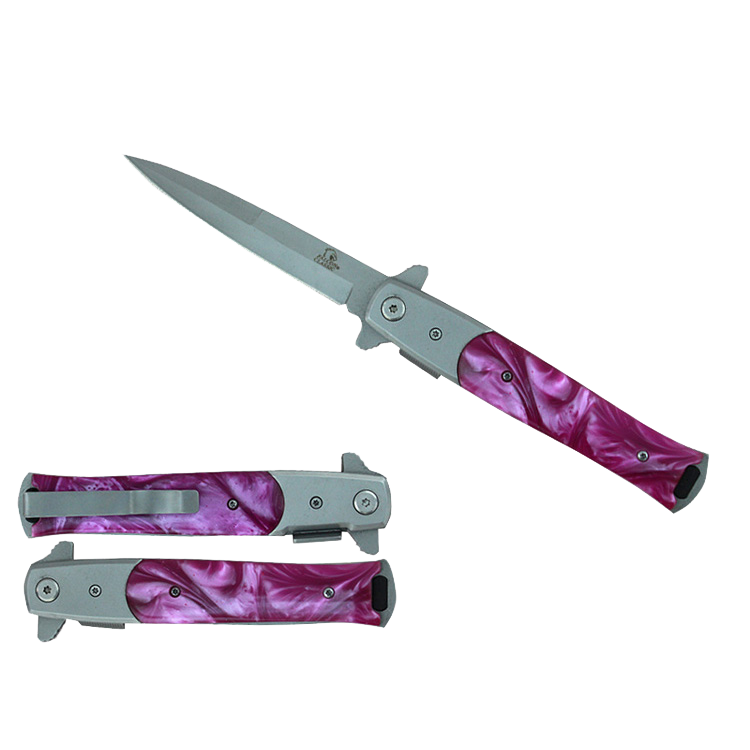 4" Black Blade / Pink Handle/ Assited Knife